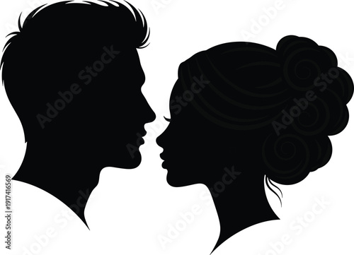 Romantic couple silhouette illustration, love relationship vector art, intimacy connection graphic design, man woman artwork, affectionate pair drawing scene