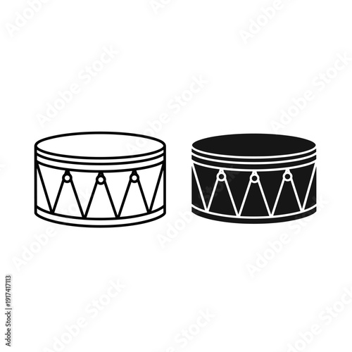 A black and white drawing of two drums side by side Vector