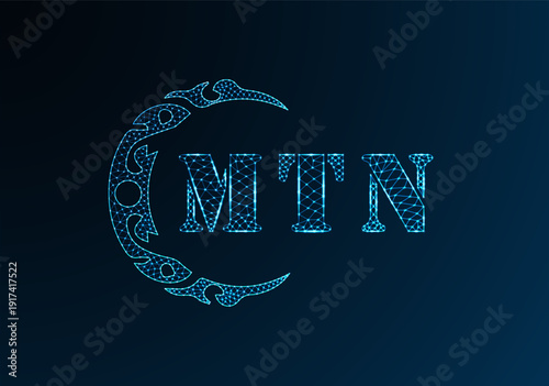 Low poly letter logo MTN design. MTN letter logo low poly vector design on blue color gradient background. MTN logo low poly design