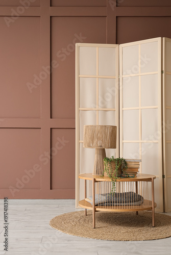 Folding screen, table with ...