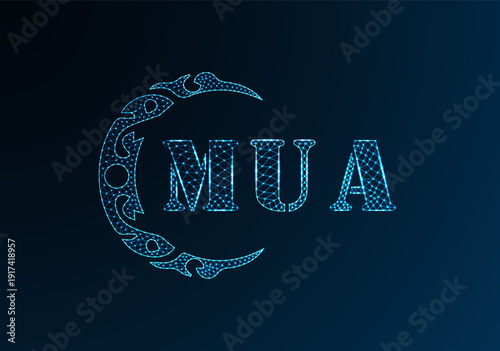 Low poly letter logo MUA design. MUA letter logo low poly vector design on blue color gradient background. MUA logo low poly design