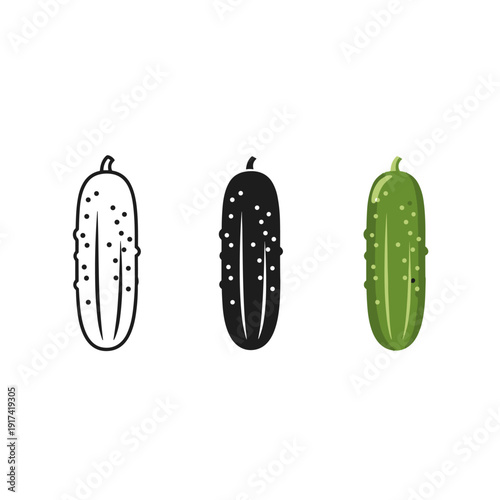 A set of three pickles in different styles Vector