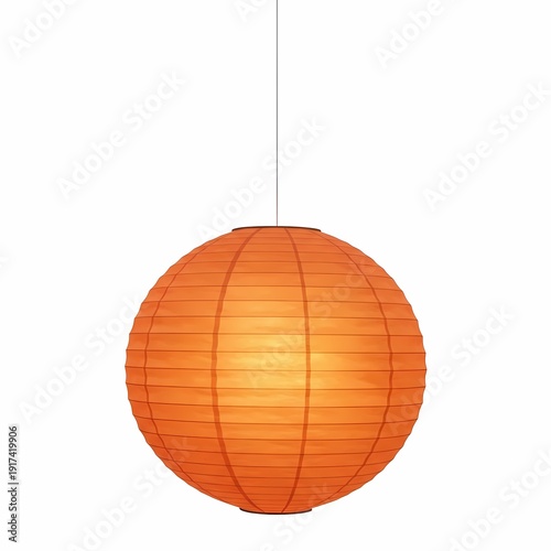 Orange Paper Lantern Illuminated With Warm Light Isolated On White Background