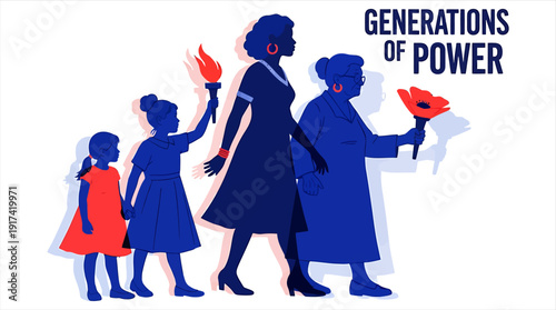 Generations of women passing down leadership and empowerment through time Vector, illustration