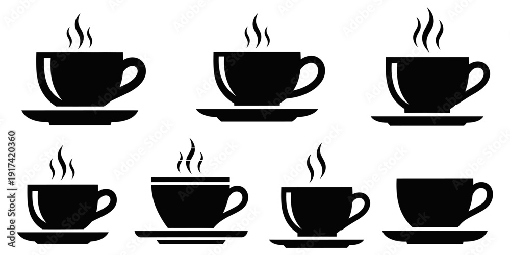custom made wallpaper toronto digitalCoffee cup icon set vector with hot drink mug silhouettes, steaming beverage symbols and cafe cup variations for web, app and menu design