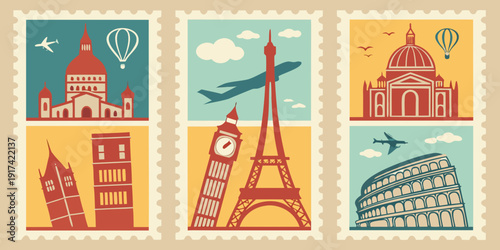 Vibrant illustrations of iconic landmarks from around the world