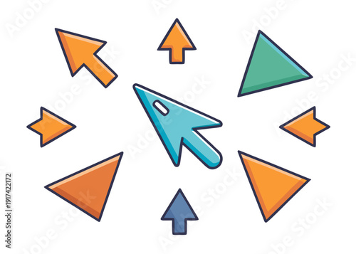 Vibrant arrow collection surrounding central pointer Vector