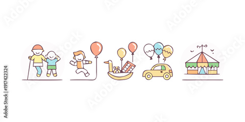 A whimsical illustration of a family enjoying a day at the fair