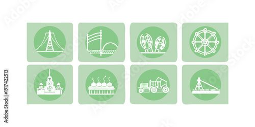 Icons representing various aspects of environmental sustainability and renewable energy