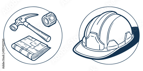 Workers using tools and wearing safety equipment