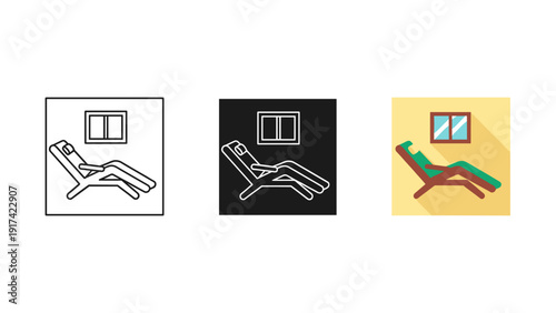 Three different colored illustrations of reclining chairs Vector
