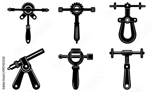 Set of vintage metal clamps for industrial use