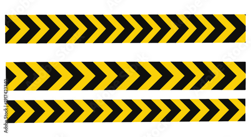 Three black and yellow chevron pattern hazard tape strips 