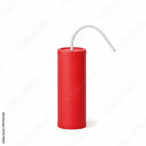 Red Dynamite Stick With White Fuse on Isolated White Background