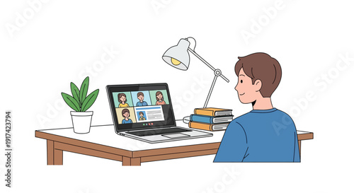 Online Learning and Video Conference Illustration
