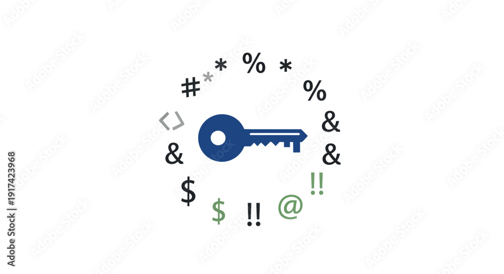 Fototapeta premium Blue Key with Symbols Around It.