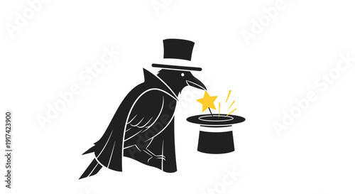 Black Crow Wearing Top Hat and Coat.