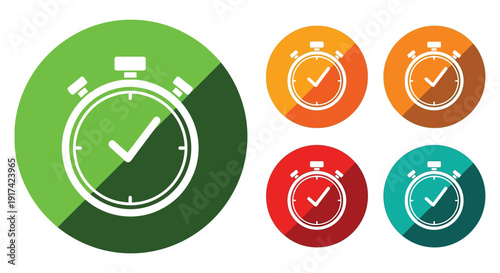 Stopwatch icons with checkmarks representing approved time limits and fast completion rates