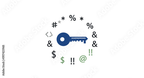 Blue Key with Symbols Around It.