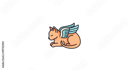 Cartoon Cat with Wings Lying Down.