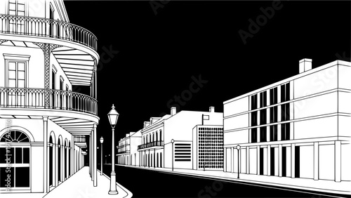 Bourbon Street, New Orleans Outline Art