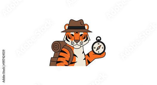 Cartoon tiger detective with hat.