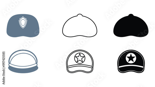 Police hat vector icons in different styles and colors for design