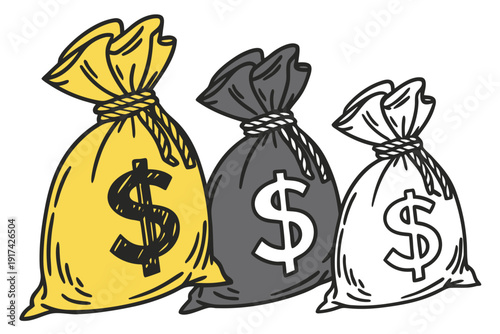 Three bags filled with dollars symbols Vector