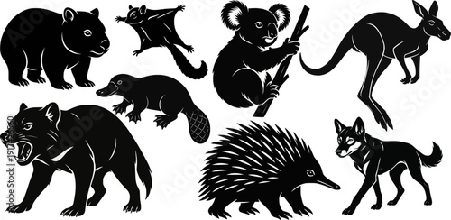 Australian animals silhouette collection vector set