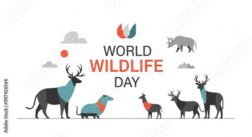World wildlife day illustration with animals and text on white background