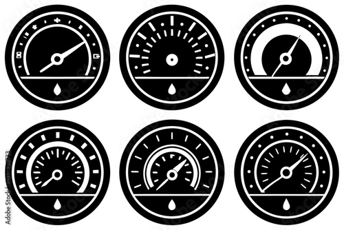 Collection of six analog gauges displaying various readings Vector