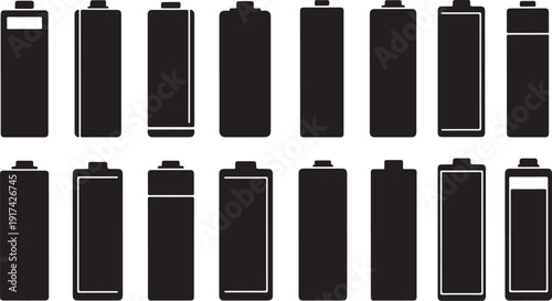 Battery icons in various charge levels on white background