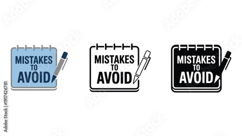 Three icons representing mistakes to avoid with a pen.