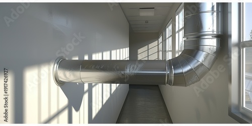 Wallpaper Mural Industrial Metal Ductwork in Sunlit Corridor Torontodigital.ca
