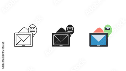 Icons of email notifications on computer and phone Vector