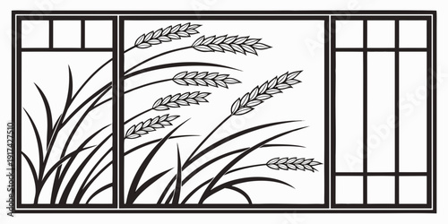 A serene landscape featuring tall grasses and a modern building in the background.