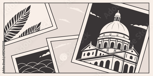 Collection of vintage postcards featuring nature and architecture.