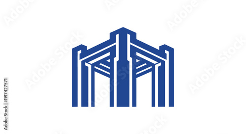 Abstract blue architectural structure with strong geometric lines and modern design.