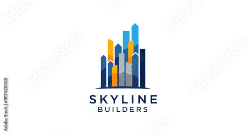 Modern Skyline Builders Logo with Colorful Abstract Cityscape.