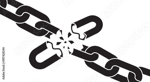 Broken chain link on white background with freedom concept