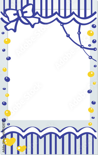 A Polaroid photo with a yellow, blue doodle and a cute frame decoration. It's decorative material.