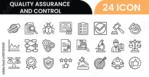 Quality assurance and control icons set for business and management