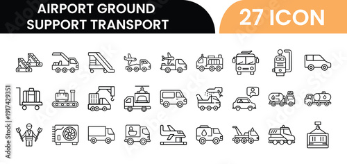 Airport Ground Support Transport Vehicles and Equipment Icons Collection