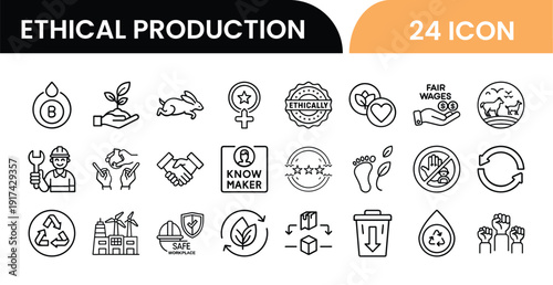 Ethical production icons representing fair wages and sustainability practices