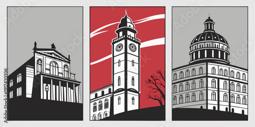 Three distinct architectural buildings showcasing unique designs and structures