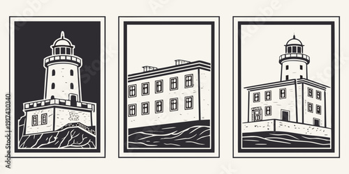 Three distinct architectural buildings showcasing unique historical designs and structures