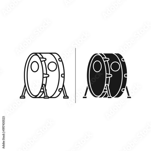 A drawing of two bass drums on stands Vector