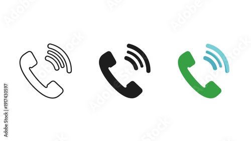 A set of three telephone icons in different colors Vector