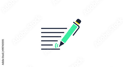 Green pencil writing on paper.