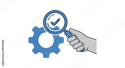 Hand Holding Magnifying Glass Over Gear.